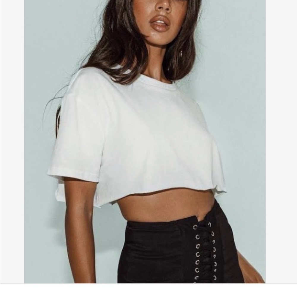 Princess Polly Cream Short Sleeve Crop T-Shirt